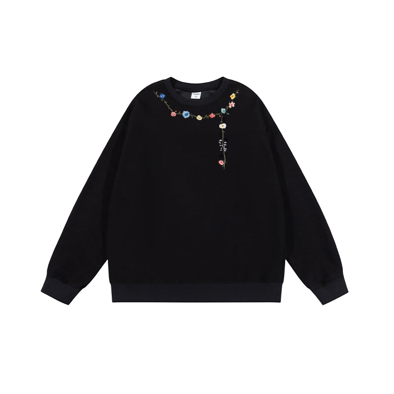 全7色【トップス】🌼花柄プリント クルーネック スウェット ユニセックス 秋 裏起毛 厚手 パーカー【FCシリーズ】