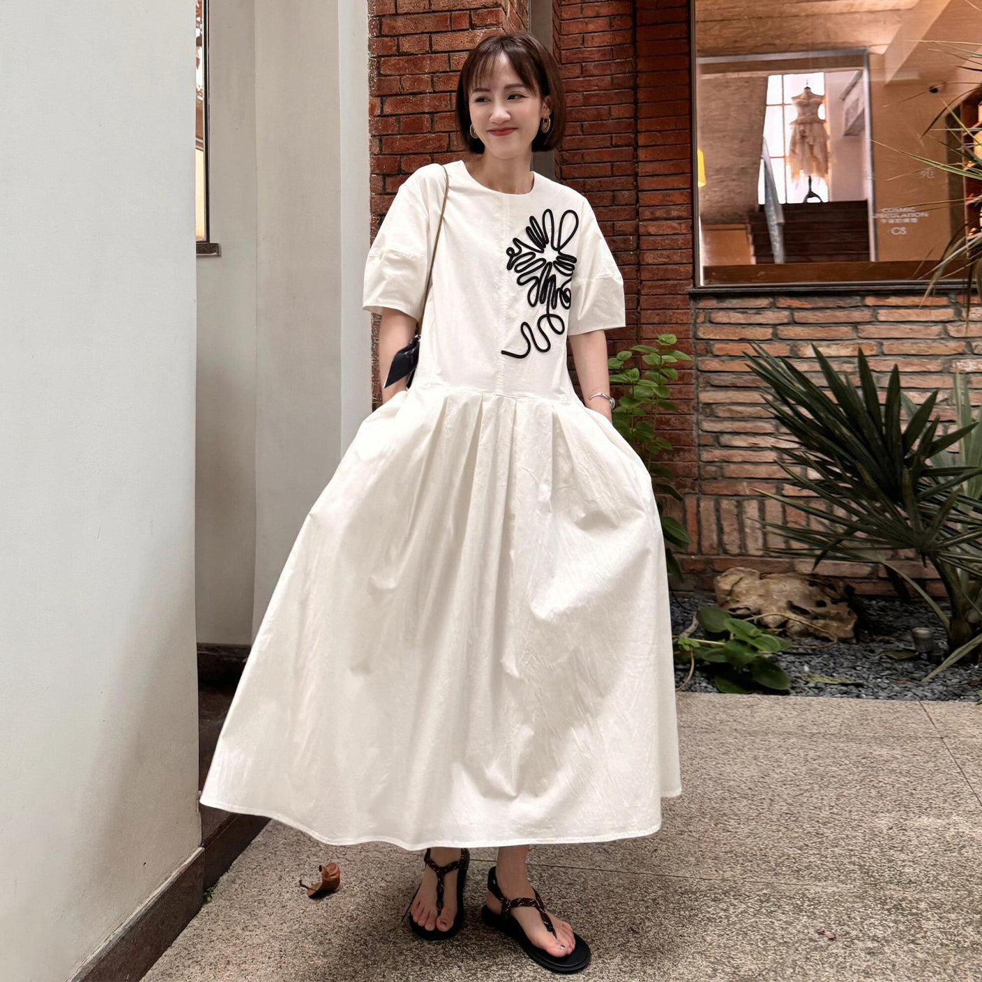 【ワンピース】フレンチ 不規則 半袖シャツワンピース ミニマルスタイル ゆったり 切り替えプリーツ ワンピース 夏用【SHシリーズ】