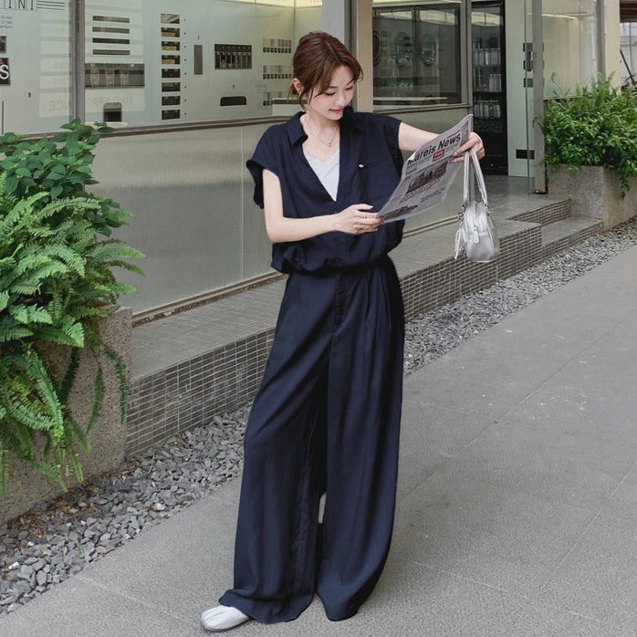 めいちゃん VESP 上下セット 2点セット！【セットアップ】カジュアル気質 ネイビーシャツ×ワイド