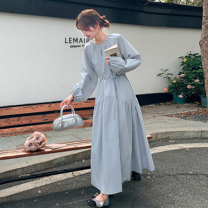 【ワンピース】フレンチ 長袖ワンピース レディース 秋新作 上品で可愛い リラックス感 ウエストマーク ロングドレス【JZシリーズ】