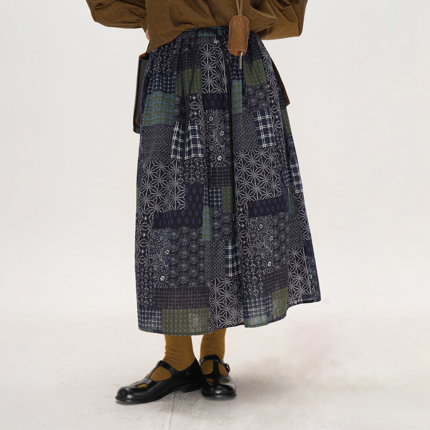 【ボトムス】レトロ 切替 スカート レディース 大きいサイズ ミディアム丈 Aライン フレアスカート チェック パッチワーク ロングスカート 初秋【SHシリーズ】【JZシリーズ】