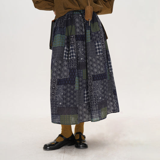 【ボトムス】レトロ 切替 スカート レディース 大きいサイズ ミディアム丈 Aライン フレアスカート チェック パッチワーク ロングスカート 初秋【SHシリーズ】【JZシリーズ】