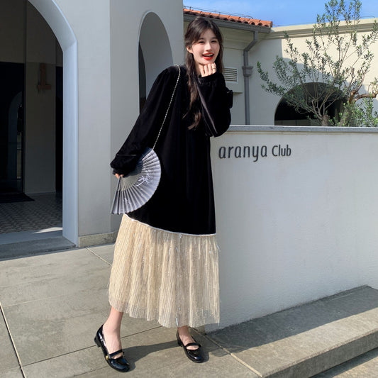 【ワンピース】韓国風 コーデュロイ 長袖ワンピース 小柄さん向け ゆるかわ 細見え 春秋コーデ【JZシリーズ】