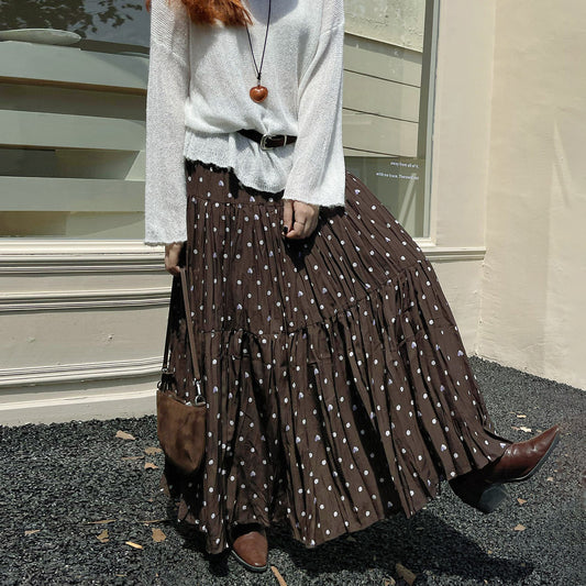 【ボトムス】レトロ風 初秋新作 ハイウエスト スリム見え 切り替え 花柄プリーツ デザイン性スカート【SHシリーズ】