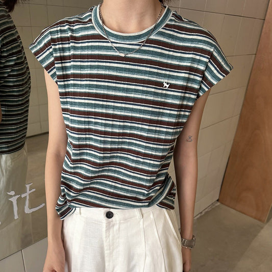 【トップス】夏新作 韓国風 ゆったりストライプ柄 カジュアル Tシャツ【JZシリーズ】