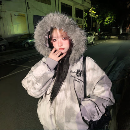 【アウター】アメリカン グラデーション フード付き メンズ＆レディース 厚手 痩せ見え 綿入れコート【FCシリーズ】