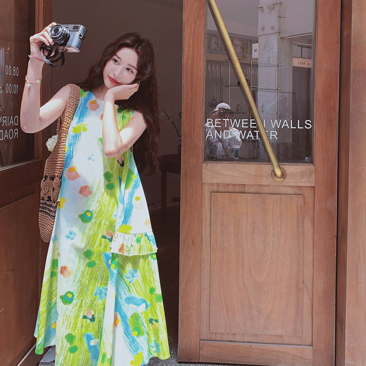 【ワンピース】フレンチ風 夏らしい 優しく甘めな雰囲気 花柄ノースリーブワンピース フェアリー感たっぷり【SHシリーズ】