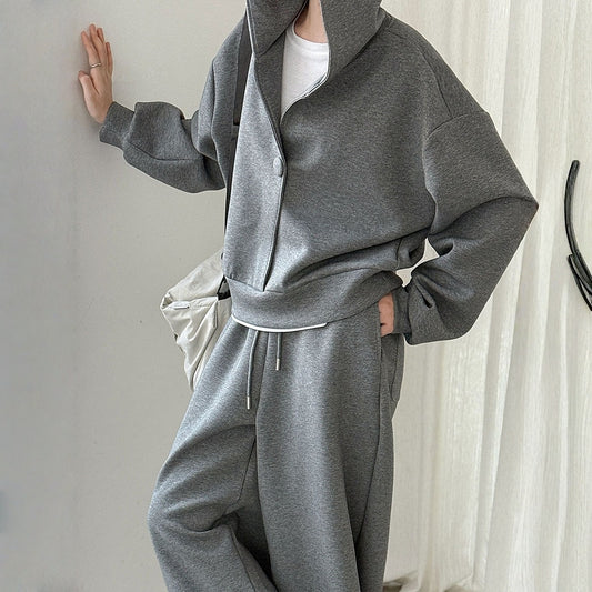 【セットアップ】春 秋 冬 ルーズ フード付き パーカー + ワイドパンツ 2点上下セット 【JZシリーズ】