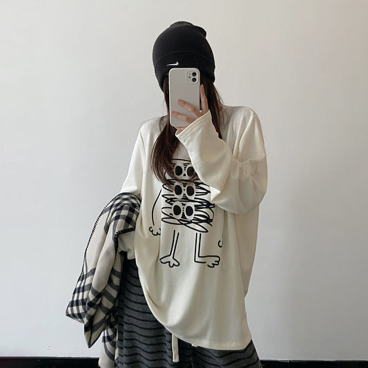 【トップス】カートゥーンプリント ルーズフィット デザイン性 インナー Ｔシャツ【FCシリーズ】