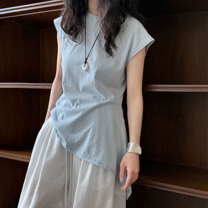 【トップス】韓国風 シンプル 夏新作 ウエストマーク 不規則デザイン 半袖Tシャツ【SNシリーズ】