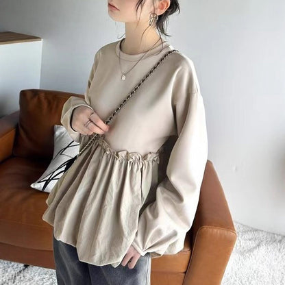 【トップス】春秋新作 裾切替 ゆったり長袖プルオーバー スウェット パーカー