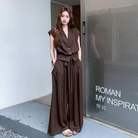 2点セット！【セットアップ】ノースリーブベスト＋ワイドパンツ 上下セット 夏 上品セット【JZシリーズ】
