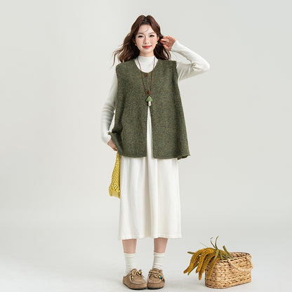 【セットアップ】ニットベスト＆長袖ニットワンピース2点セット レディース 秋冬服新作 ゆったりシルエット 大人カジュアル【JZシリーズ】