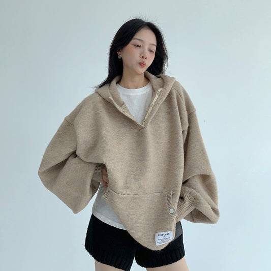 【トップス】ヴィンテージ風 ゆる感たっぷり厚手ニットパーカー レディース オーバーサイズ【FCシリーズ】