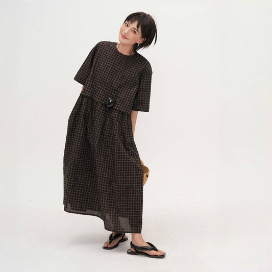 【ワンピース】夏 コットン100% ルーズ ベルト 半袖 ワンピース  【SHシリーズ】