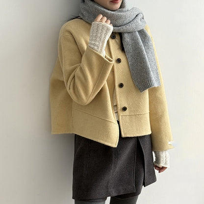 【アウター】上質ウールコート✨レディース 冬 短丈 シンプル 丸首 ゆったりシルエット 大人可愛い【JZシリーズ】