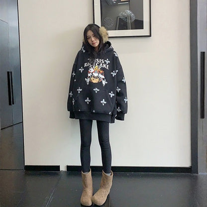 【トップス】レトロ ヴィンテージ加工 キャラクタープリント フード付き パーカー 【FCシリーズ】