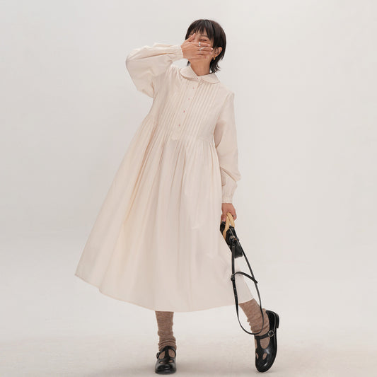 【ワンピース】かわいい 手作り タック プリーツ ハイウエスト ゆったり 日本風 長袖ワンピース【JZシリーズ】