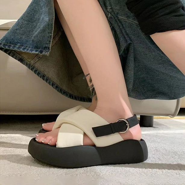 【シューズ】夏新作 高さアップ 厚底 クロスストラップ カジュアルサンダル