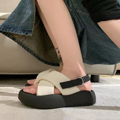 【シューズ】夏新作 高さアップ 厚底 クロスストラップ カジュアルサンダル