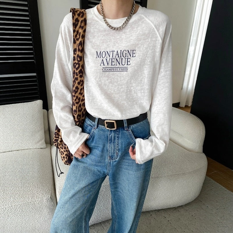 【トップス】リラックス感 ロゴプリント クルーネック 長袖Tシャツ 【JZシリーズ】