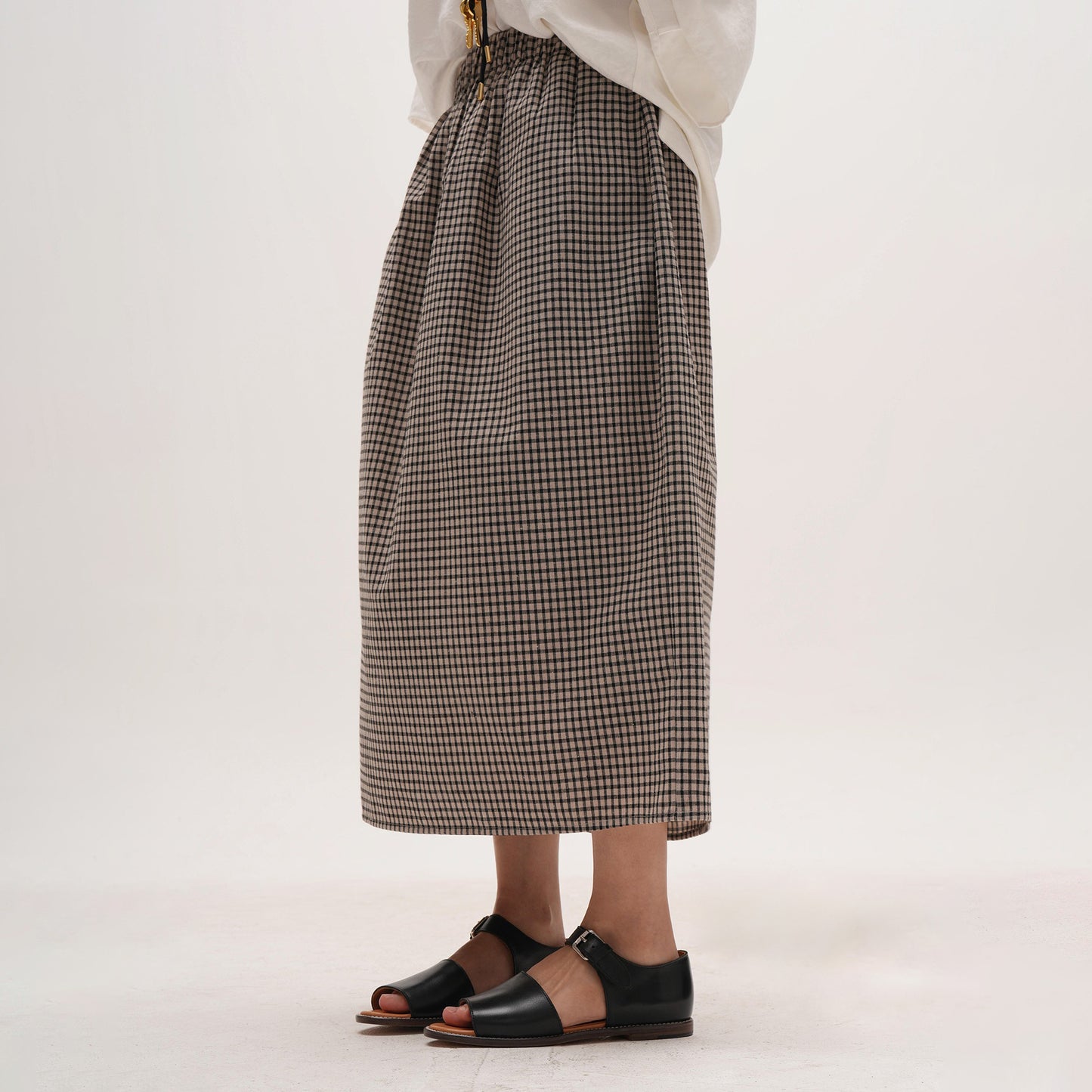 【ボトムス】ゆったり 体型カバー 大きいサイズ ミディアム丈 ロングスカート チェック柄 バルーン ストレート スカート【SHシリーズ】【JZシリーズ】