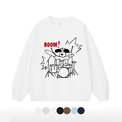 7カラー | S~3XL【トップス】ロック風 犬イラスト ドラムプリント クルーネック スウェット 秋 ルーズ ユニセックス パーカー【FCシリーズ】