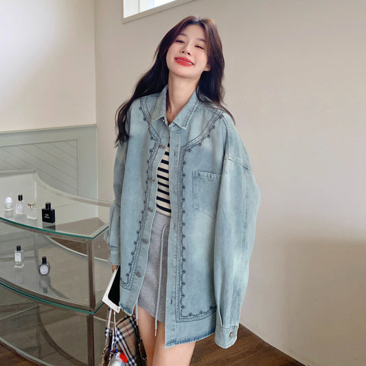 【アウター】ユニークプリント カジュアルデニムジャケット 秋新作 ゆったりシルエット スリム効果 コーデ【JZシリーズ】