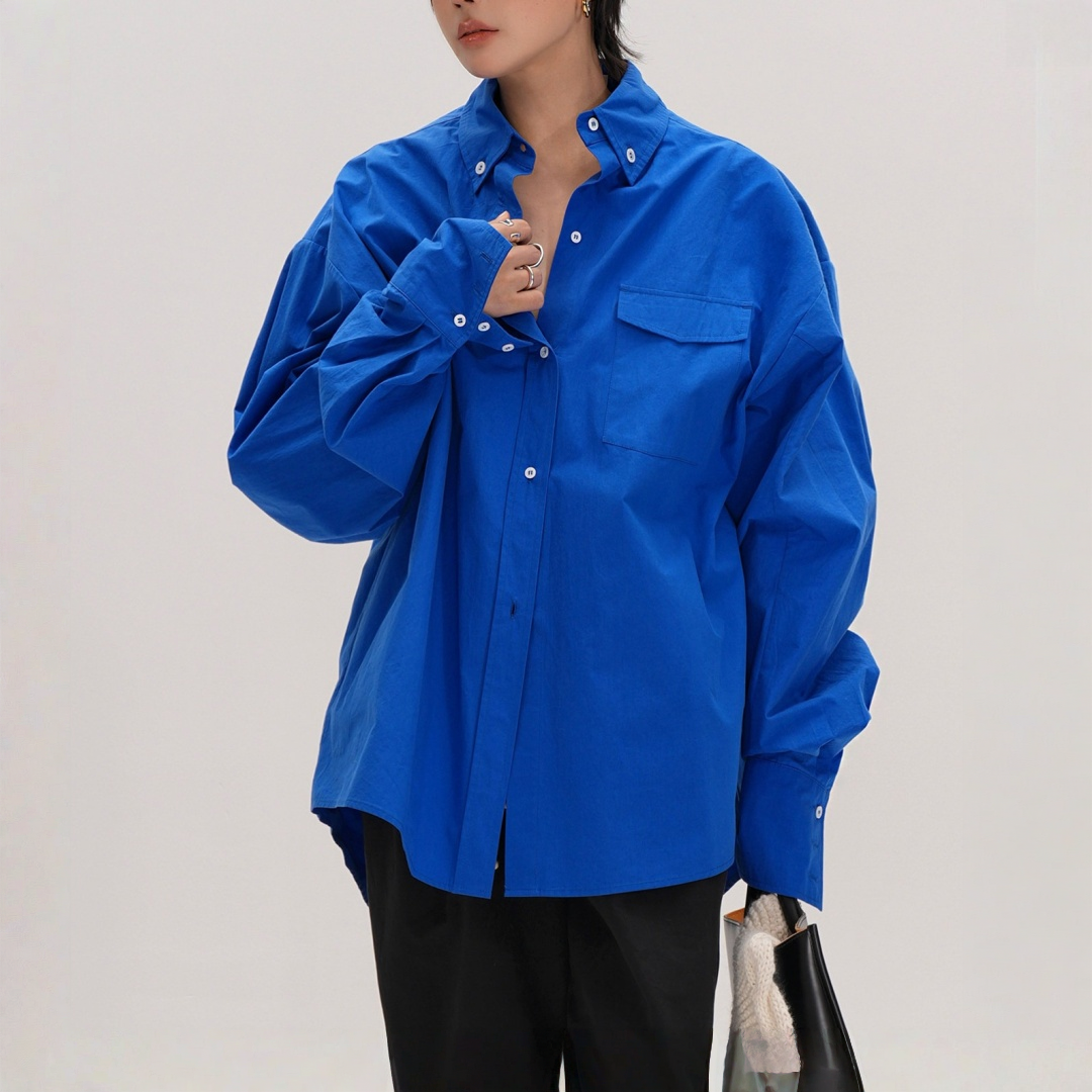 【トップス】クラインブルー 着回しやすい ゆったりシルエット シャツ 【JZシリーズ】