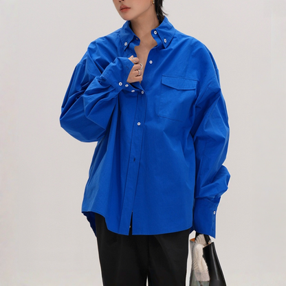 【トップス】クラインブルー 着回しやすい ゆったりシルエット シャツ 【JZシリーズ】