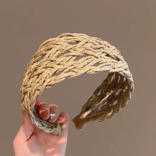 【グッズ】エレガント リゾート風 旅行 夏 藤編み ヘアバンド ヘアアクセサリー /幅5.5cm