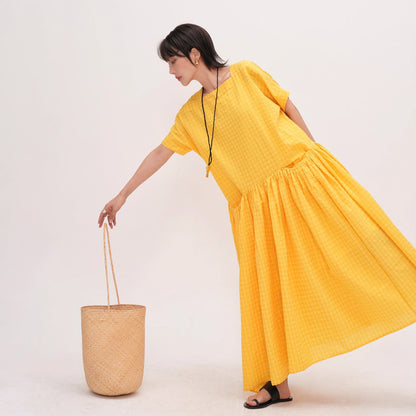 【ワンピース】【15～20日内発送】夏新作 スクエアネック ゆったり半袖ワンピース 薄手ロングドレス 着痩せ効果＆万能コーデ【JZシリーズ】