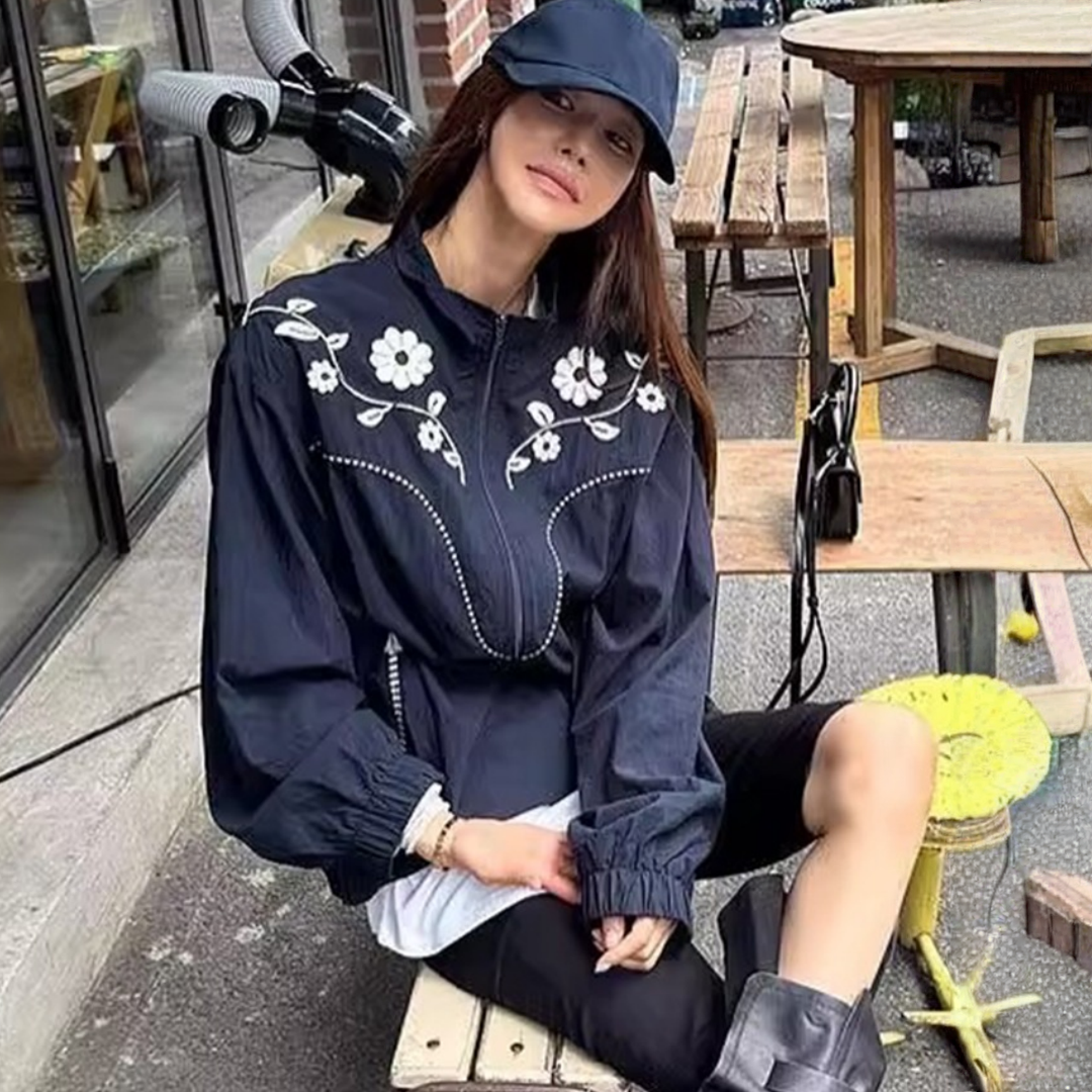 【アウター】春 秋 冬 レトロ 若見え 配色 刺繍 ジャカード  【JZシリーズ】