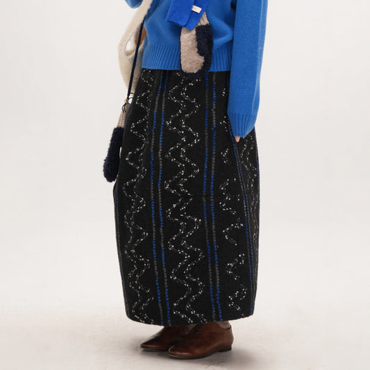 【ボトムス】大人エレガント ストライプ ミディ丈スカート 直筒シルエット レトロデザイン レディース【JZシリーズ】【15～20日内発送】