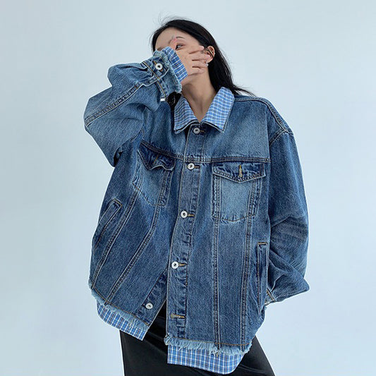 【アウター】アメリカンヴィンテージ風 カジュアル フェイクレイヤード デニムジャケット レディース【FCシリーズ】