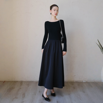 【ワンピース】春 秋 冬 ボートネック  切り替え 高級感 長袖 ワンピース【JZシリーズ】