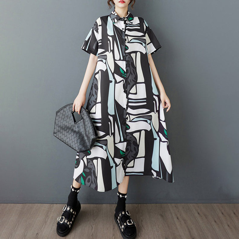 【ワンピース】韓国風 大きいサイズ レディース 夏新作 半袖 花柄 シャツワンピース ゆったりシルエット 着痩せ ミディ丈【SHシリーズ】