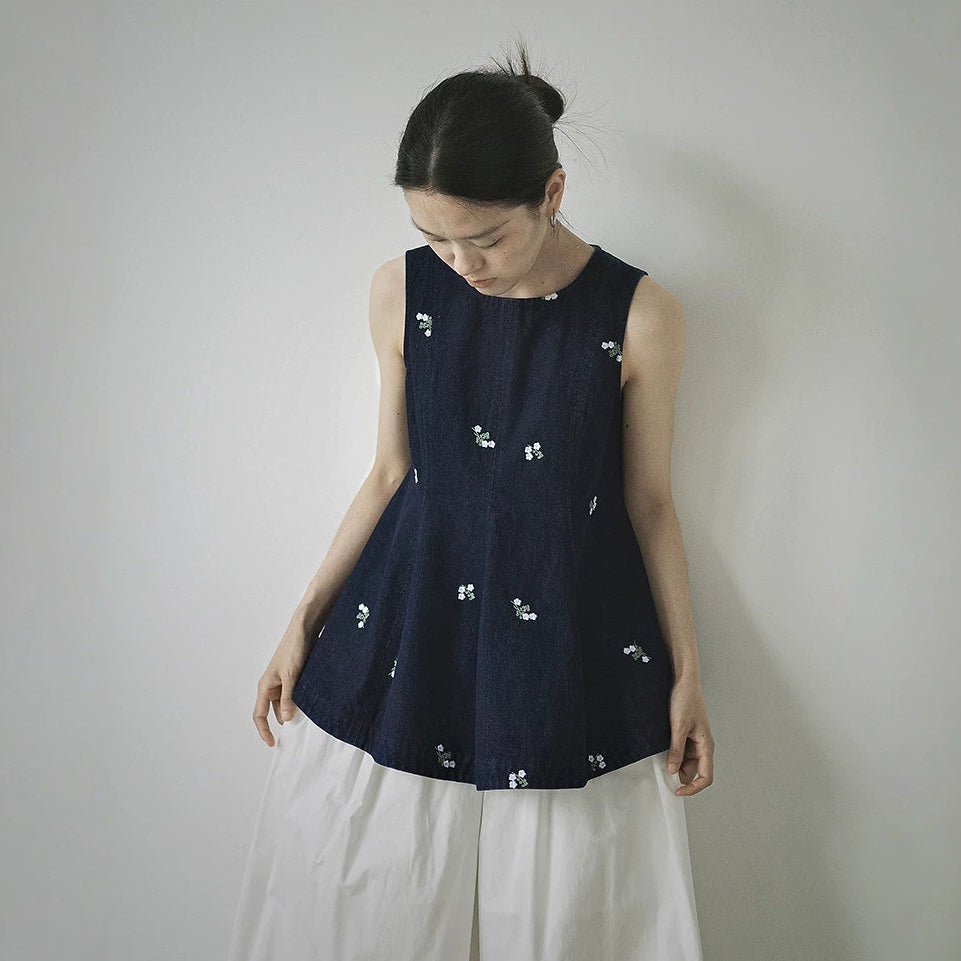 復古刺繡牛仔背心｜無袖寬鬆外搭上衣【JZ系列】