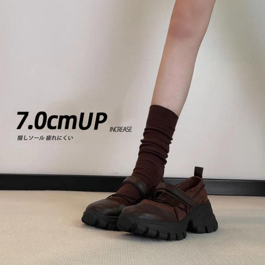 【シューズ】マジックテープ ヴィンテージ 厚底 バレエ風 シンプルシューズ 新作 インソールヒール スポーツ マリージェーンシューズ パンプス お靴