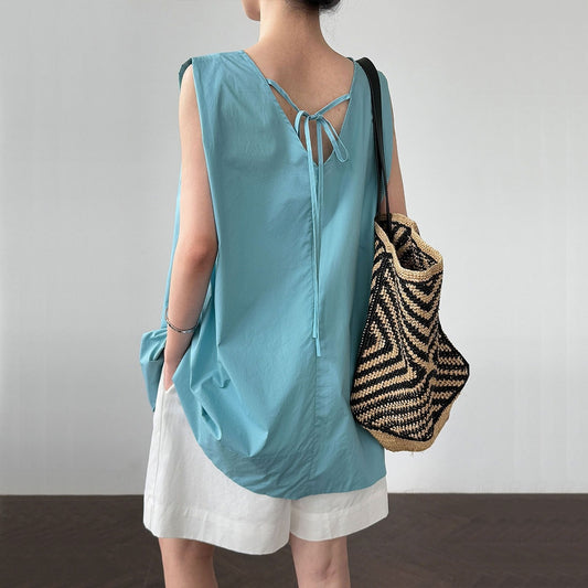 【トップス】Vネック バンド飾り ノースリーブ ブラウス 【JZシリーズ】