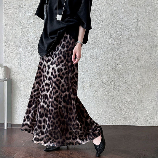【ボトムス】春 秋 冬 ベロア ヒョウ柄 気質 細見えゴムウエスト  スカート  【SHシリーズ】