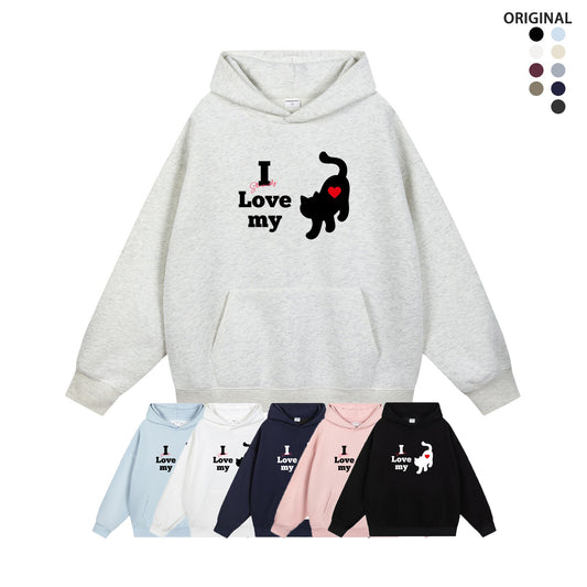 全7色【トップス】🐱猫プリント フード付き スウェット ユニセックス 秋冬 ゆったり かわいい パーカー【FCシリーズ】