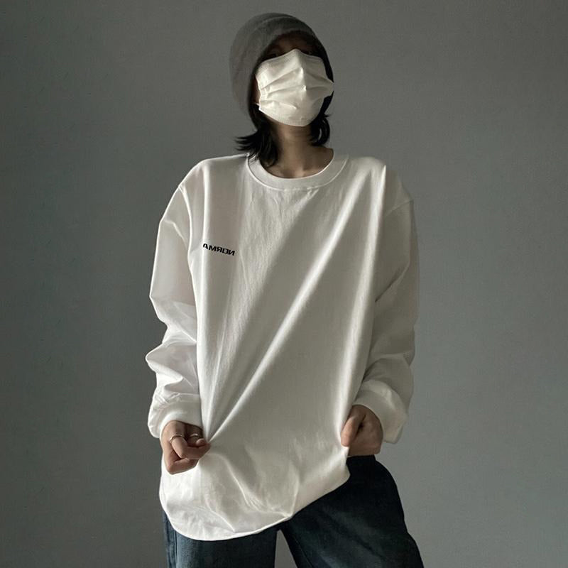 【トップス】インナー レトロ 塩系 高級感  ユニセックス 春秋 ペア 長袖 Tシャツ