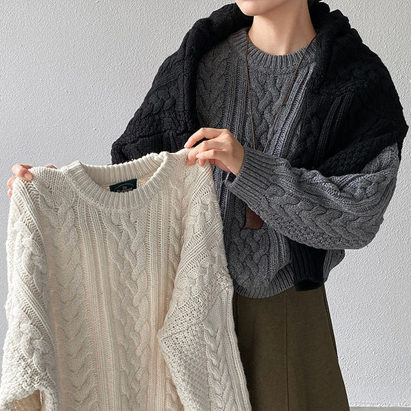 【トップス】レトロ感 厚手 プルオーバーニット 秋冬 ゆったり レディース セーター【JZシリーズ】