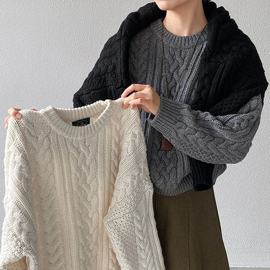 【トップス】レトロ感 厚手 プルオーバーニット 秋冬 ゆったり レディース セーター【JZシリーズ】