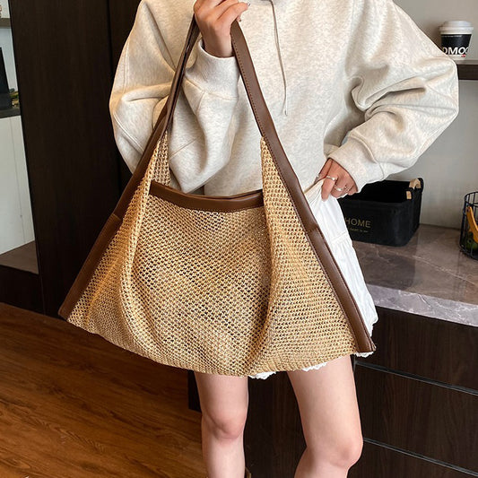 【バッグ】ラフなリゾート風 カジュアル 夏 フレンチ風 編みバッグ 大容量 ショルダーバッグ