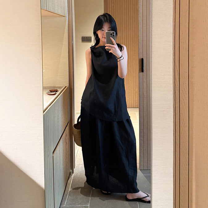 【単品注文】【セットアップ】夏 新作 アシンメトリー ツイスト タンクトップ＋スカート 上下セットアップ【SNシリーズ】