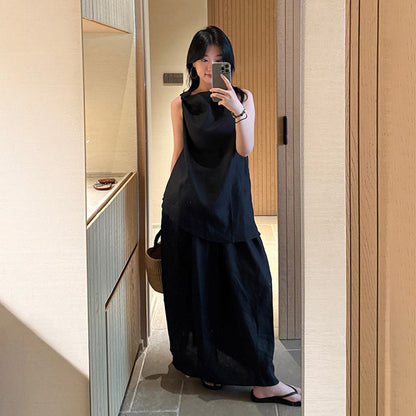 【単品注文】【セットアップ】夏 新作 アシンメトリー ツイスト タンクトップ＋スカート 上下セットアップ【SNシリーズ】