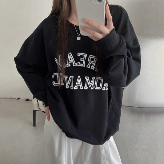 【トップス】【FCシリーズ】配色刺繍×アメカジ パーカー♡ゆる可愛い春のクルーネックスウェット