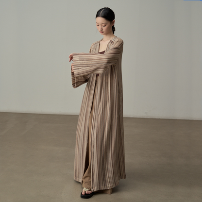 【ワンピース】春 秋 夏 ストライプ柄 ゆったり 体型カバー 長袖 ワンピース 【SHシリーズ】